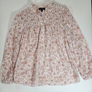 J.Crew Blouse Womens XS White‎ Pink Floral Paisley Boho Feminine Cottagecore Top